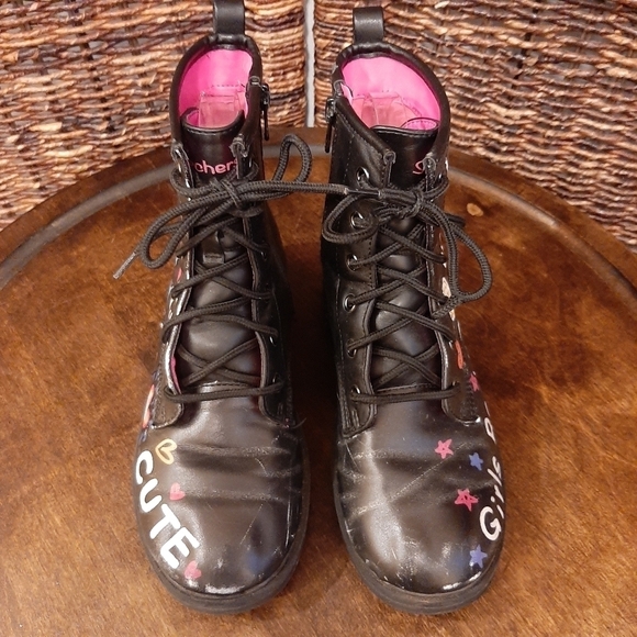 Skechers Boots Girls 3 Black Gravlen Combat Rainbow Kids Grunge Hipster Pride - Picture 4 of 14